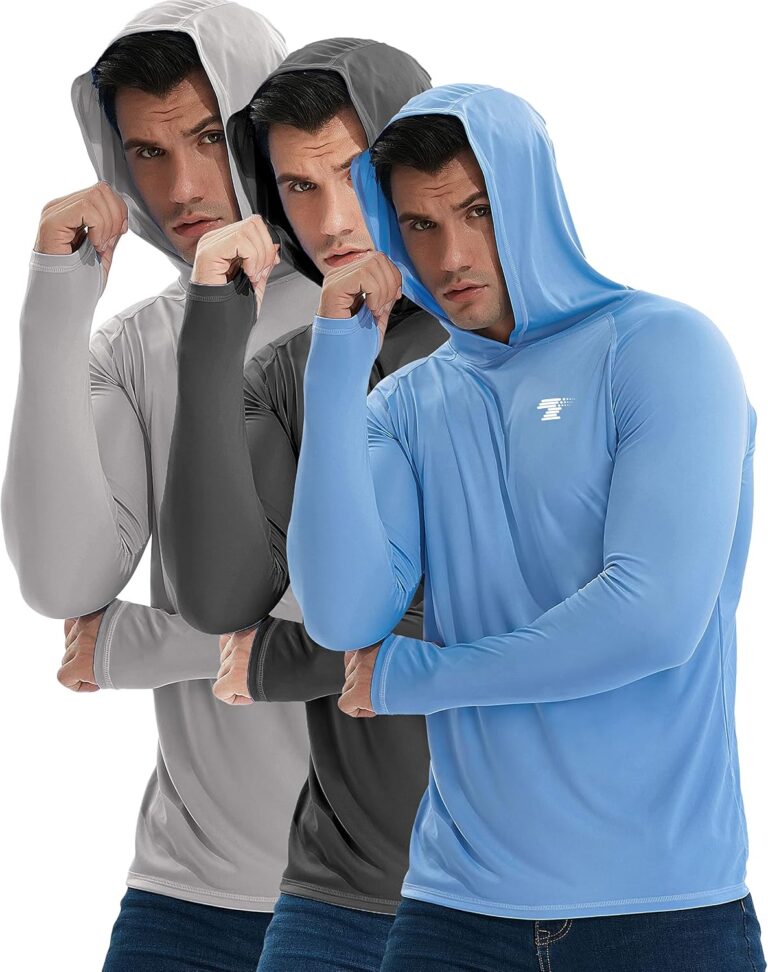 TELALEO 3 Pack Men's UPF 50+ Sun Protection Lightweight Hoodie Performance Long Sleeve SPF UV Shirt for Fishing Running