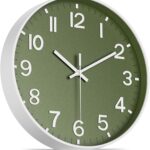 Silent Wall Clock Non-Ticking Battery Operated  Modern Olive Green Analog Wall Clock for Living Room, Kitchen, Office, Bedroom  Stylish Home Wall Decor Clock, 8 Inch