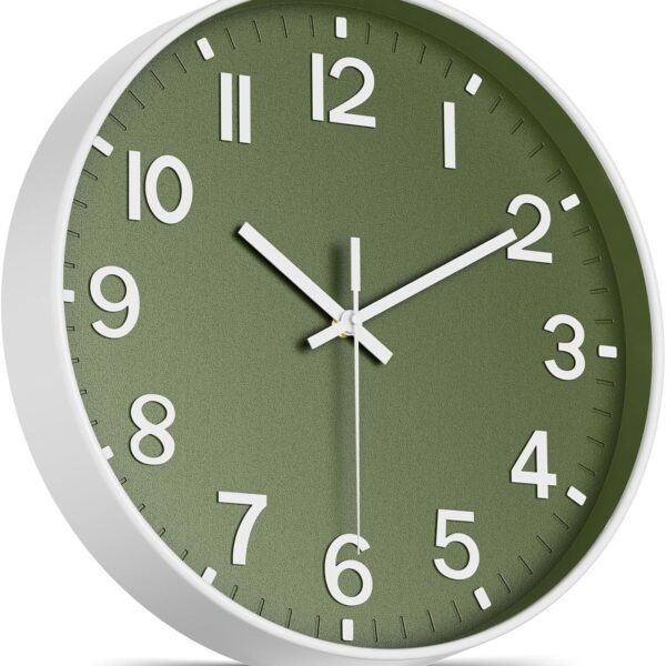 Silent Wall Clock Non-Ticking Battery Operated  Modern Olive Green Analog Wall Clock for Living Room, Kitchen, Office, Bedroom  Stylish Home Wall Decor Clock, 8 Inch