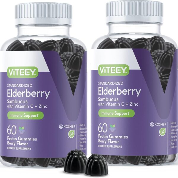 Viteey Sambucus Elderberry Gummies for Adults | Elderberry Vitamin C and Zinc Immunity Gummies - Vegan, Gluten-Free  120 Count