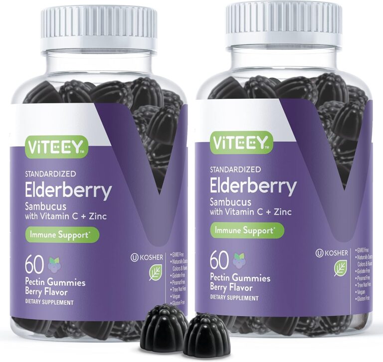 Viteey Sambucus Elderberry Gummies for Adults | Elderberry Vitamin C and Zinc Immunity Gummies - Vegan, Gluten-Free  120 Count