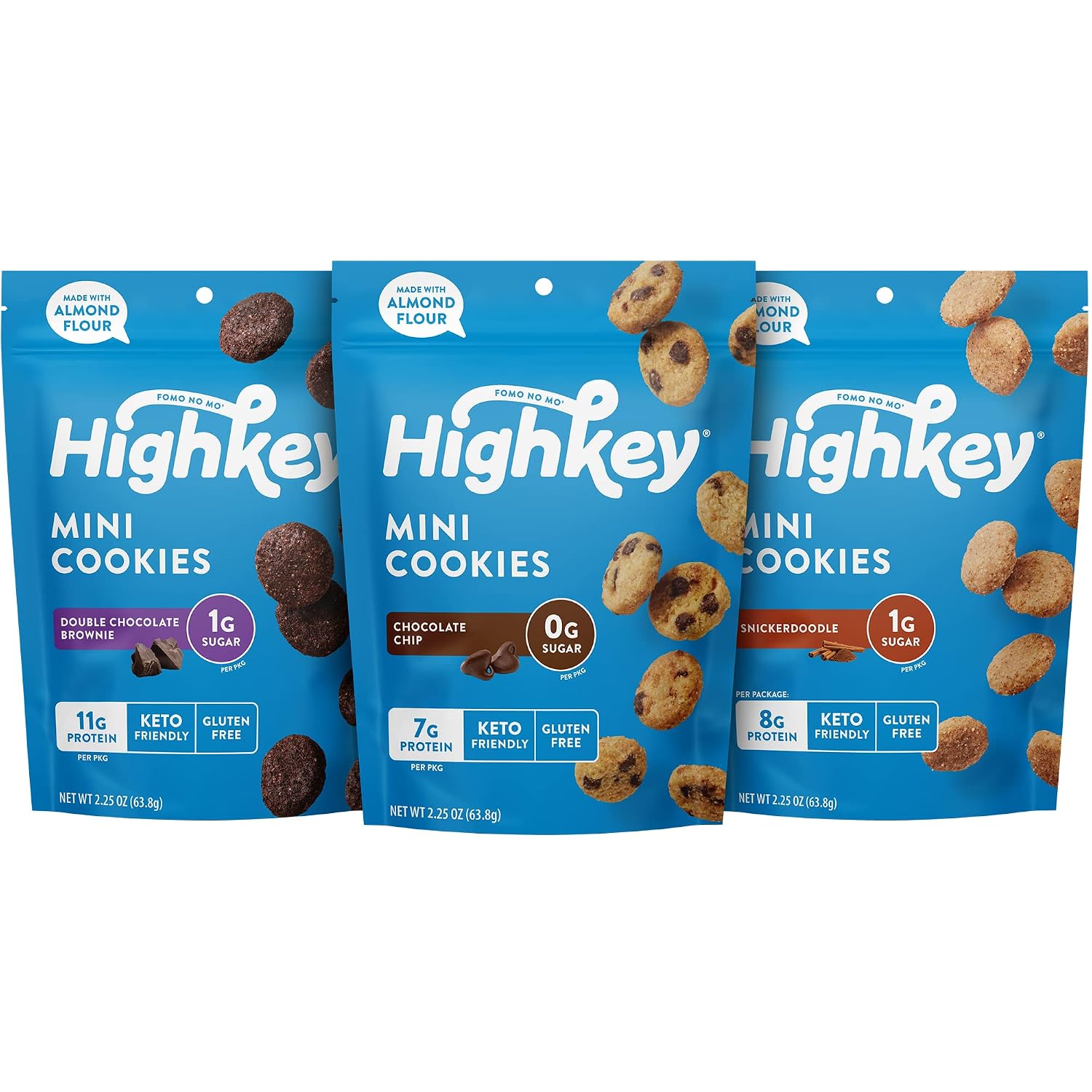HighKey Cookies Variety Pack - 6.75oz Low Carb No Added Sugar 3-Pack Chocolate Chip Cookie, Snickerdoodle, Brownie Bites Low Carb Gluten Free Diabetic Snack Diet Friendly Food Sweets HighKey Cookies Variety Pack - 6.75oz Low Carb No Added Sugar 3-Pack Chocolate Chip Cookie, Snickerdoodle, Brownie Bites Low Carb Gluten Free Diabetic Snack Diet Friendly Food Sweets