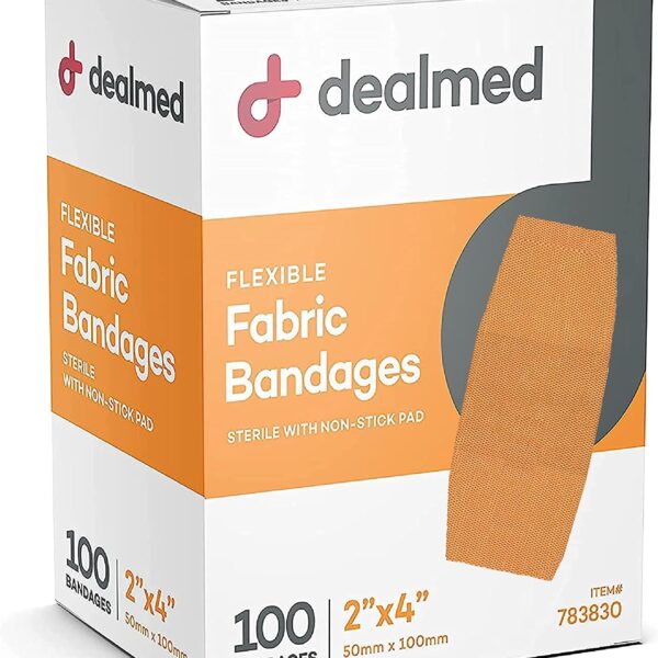 Dealmed Fabric Flexible Adhesive Bandages with Non-Stick Pad, Latex Free, Wound Care for First Aid Kit, 2" x 4" (Box of 100)