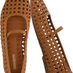 CUSHIONAIRE Weavy Woven Ballet Flats for Women, Square Toe Mary Jane Flats with Elastic Strap, Wide Widths Available