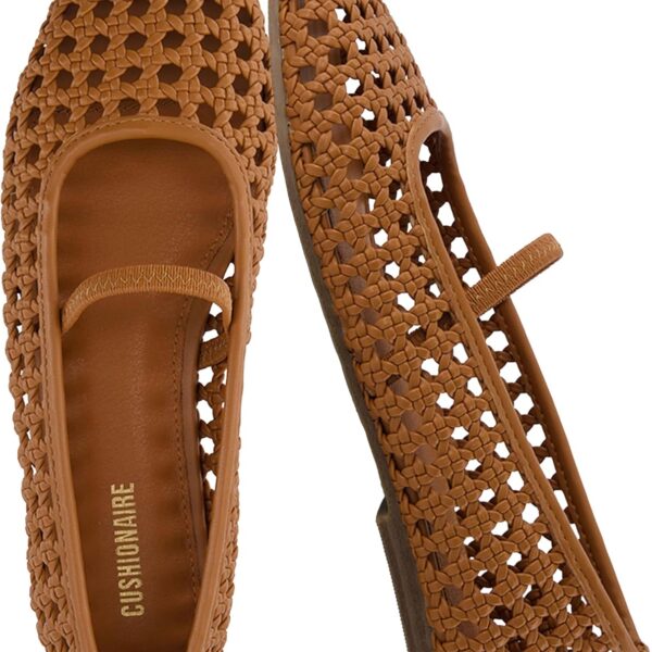 CUSHIONAIRE Weavy Woven Ballet Flats for Women, Square Toe Mary Jane Flats with Elastic Strap, Wide Widths Available