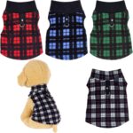 Rbenxia 4-Piece Buffalo Plaid Dog Sweater Set - Soft Fleece Vest & Pullover Jacket with Leash Ring for Puppy, Cat & Small Dog Pets - Warm Winter Outfits (X-Small)