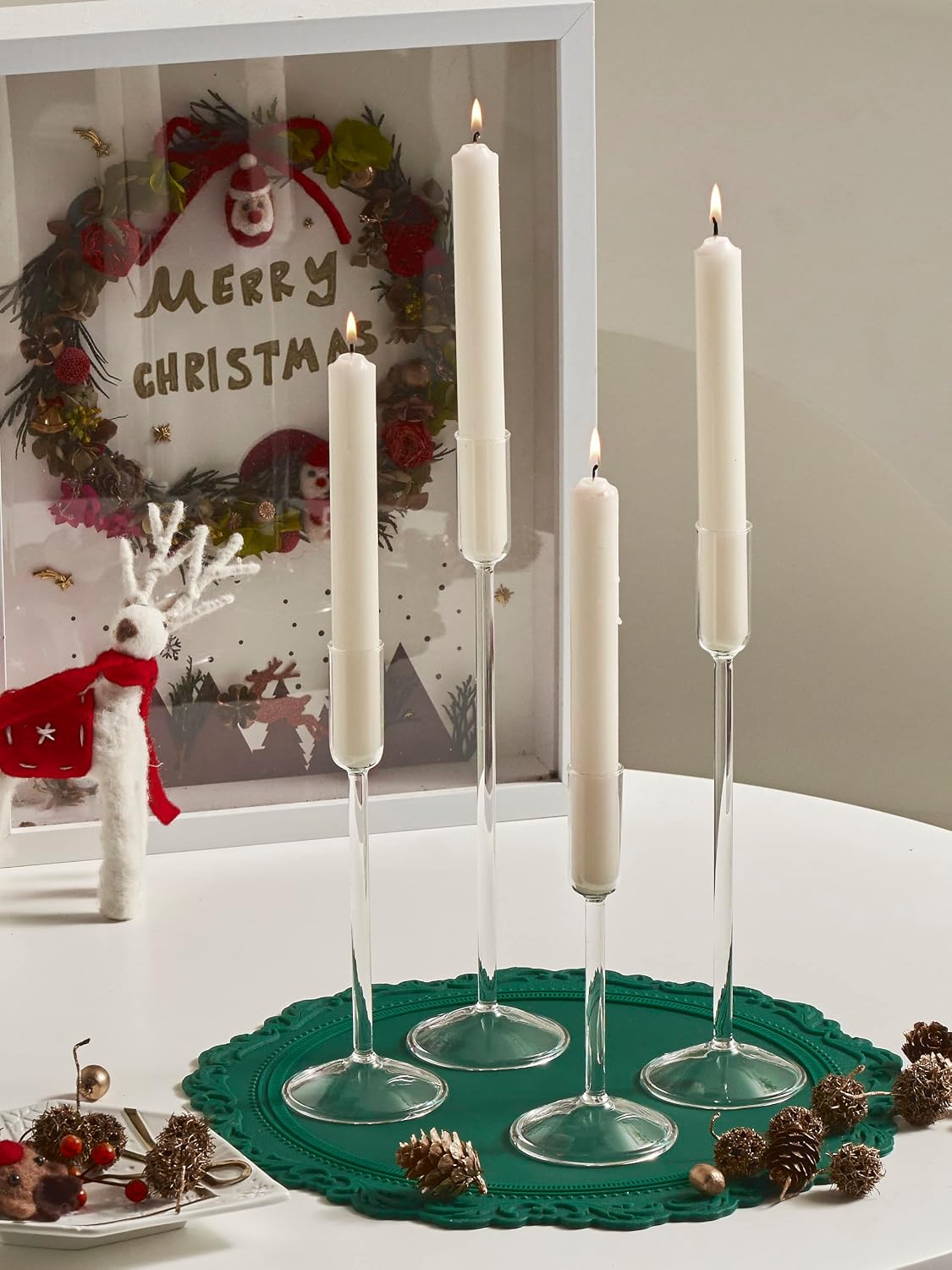 Willceka Candle Holder, Glass Taper Candle Tall Candlestick Holder, 4 Different Heights, for Table Centerpiece, Wedding, Party, Clear, 4pcs Willceka Candle Holder, Glass Taper Candle Tall Candlestick Holder, 4 Different Heights, for Table Centerpiece, Wedding, Party, Clear, 4pcs