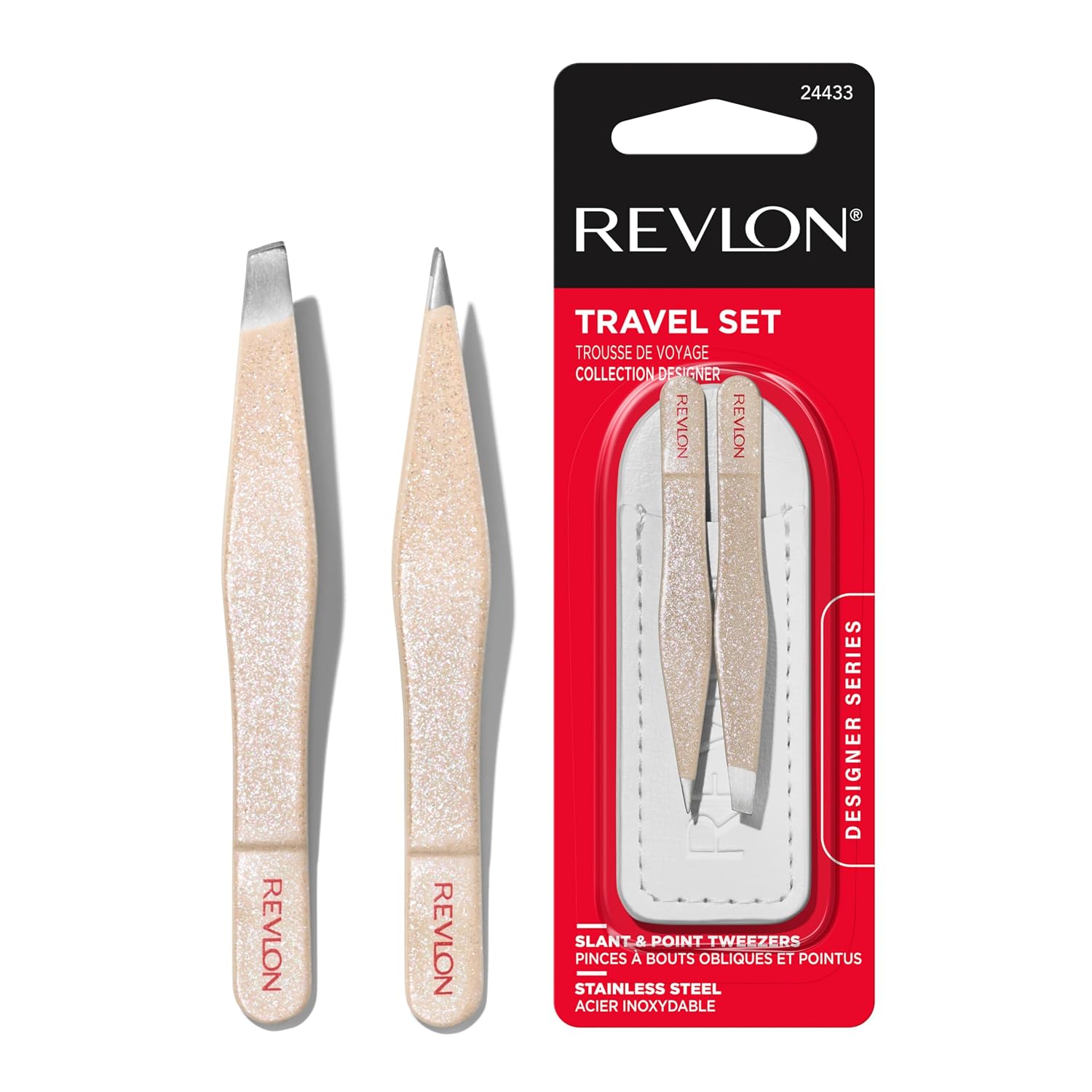Revlon Designer Series Mini Tweezer Set, Hair Removal Tool Kit with Slant & Point Tips, Portable and Easy to Use, Made with Long Lasting Stainless Steel, 1 Count Revlon Designer Series Mini Tweezer Set, Hair Removal Tool Kit with Slant & Point Tips, Portable and Easy to Use, Made with Long Lasting Stainless Steel, 1 Count