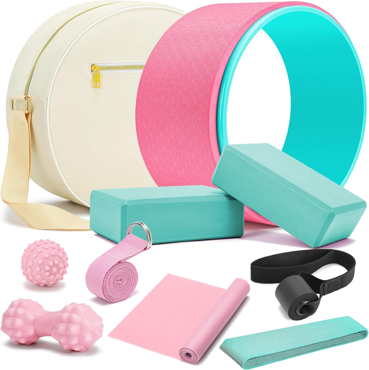 All in One Yoga Wheel Set, Soft Foam Roller Wheel for Back Pain & Stretching, Yoga Blocks 2 Pack with Strap, Trigger Point Therapy Massage Ball for Deep Tissue, Yoga Starter Kit for Beginner All in One Yoga Wheel Set, Soft Foam Roller Wheel for Back Pain & Stretching, Yoga Blocks 2 Pack with Strap, Trigger Point Therapy Massage Ball for Deep Tissue, Yoga Starter Kit for Beginner