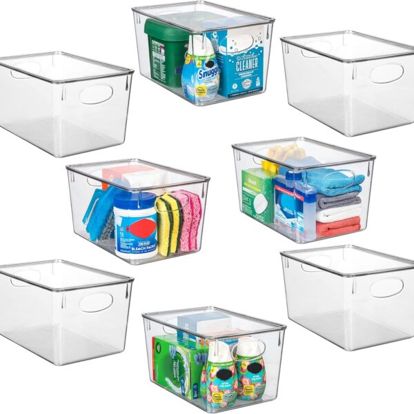 CLEARSPACE Plastic Storage Bins With lids Perfect Kitchen Fridge Organizer, Pantry Organization, Cabinet Organizers (8 Pack)