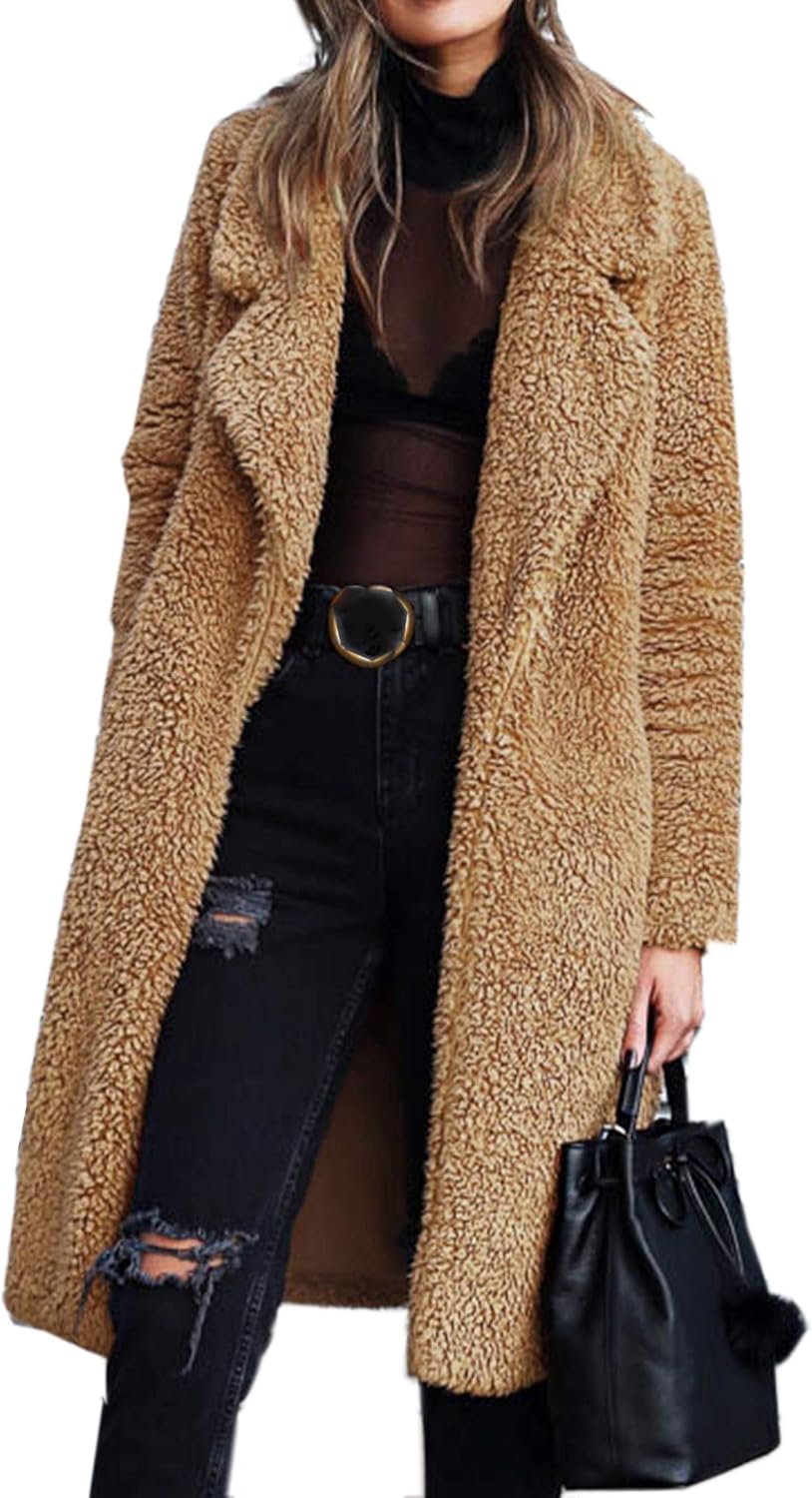 Angashion Women's Fuzzy Fleece Lapel Open Front Long Cardigan Coat Faux Fur Warm Winter Outwear Jackets Angashion Women's Fuzzy Fleece Lapel Open Front Long Cardigan Coat Faux Fur Warm Winter Outwear Jackets