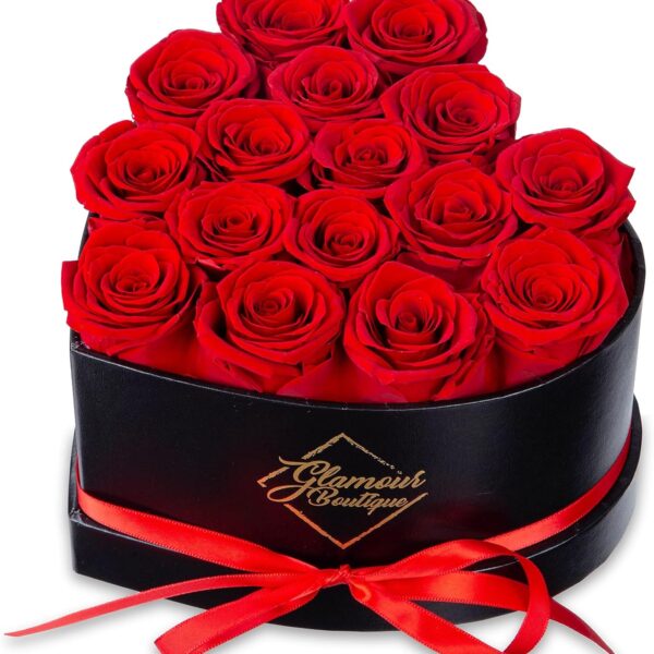 GLAMOUR BOUTIQUE Preserved Flowers, 16 Forever Red Roses in Heart Gift Box