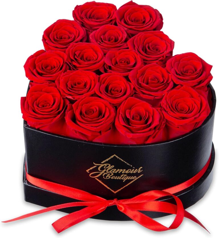 GLAMOUR BOUTIQUE Preserved Flowers, 16 Forever Red Roses in Heart Gift Box