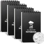 COIDEA Waterproof Notebook, 4 Pack Top-Spiral Pocket Notepad, 3" x 5" Weatherproof NotePad, All Weather Police Pocket Notebook Little Memo Steno Note Pads for Outdoor Office School Recording, Black