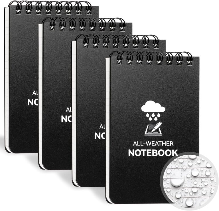 COIDEA Waterproof Notebook, 4 Pack Top-Spiral Pocket Notepad, 3" x 5" Weatherproof NotePad, All Weather Police Pocket Notebook Little Memo Steno Note Pads for Outdoor Office School Recording, Black
