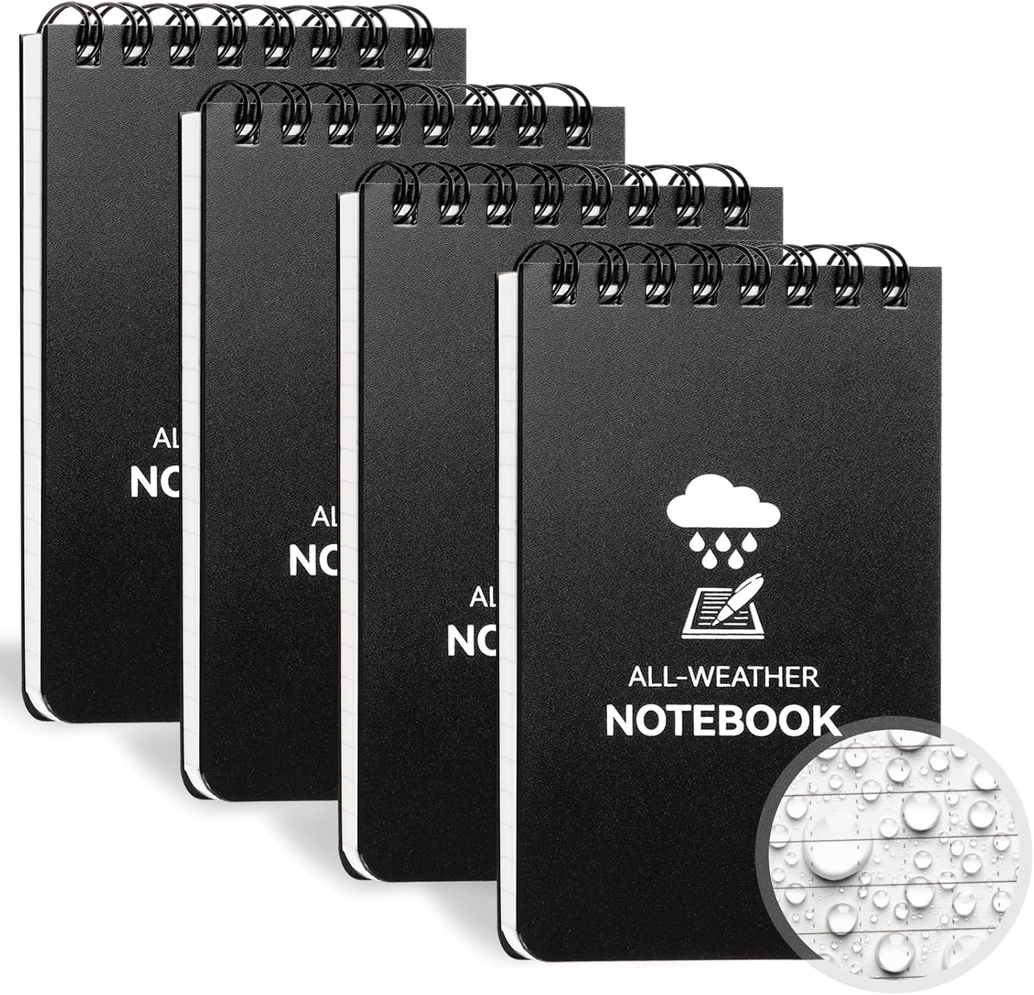 COIDEA Waterproof Notebook, 4 Pack Top-Spiral Pocket Notepad, 3" x 5" Weatherproof NotePad, All Weather Police Pocket Notebook Little Memo Steno Note Pads for Outdoor Office School Recording, Black COIDEA Waterproof Notebook, 4 Pack Top-Spiral Pocket Notepad, 3" x 5" Weatherproof NotePad, All Weather Police Pocket Notebook Little Memo Steno Note Pads for Outdoor Office School Recording, Black