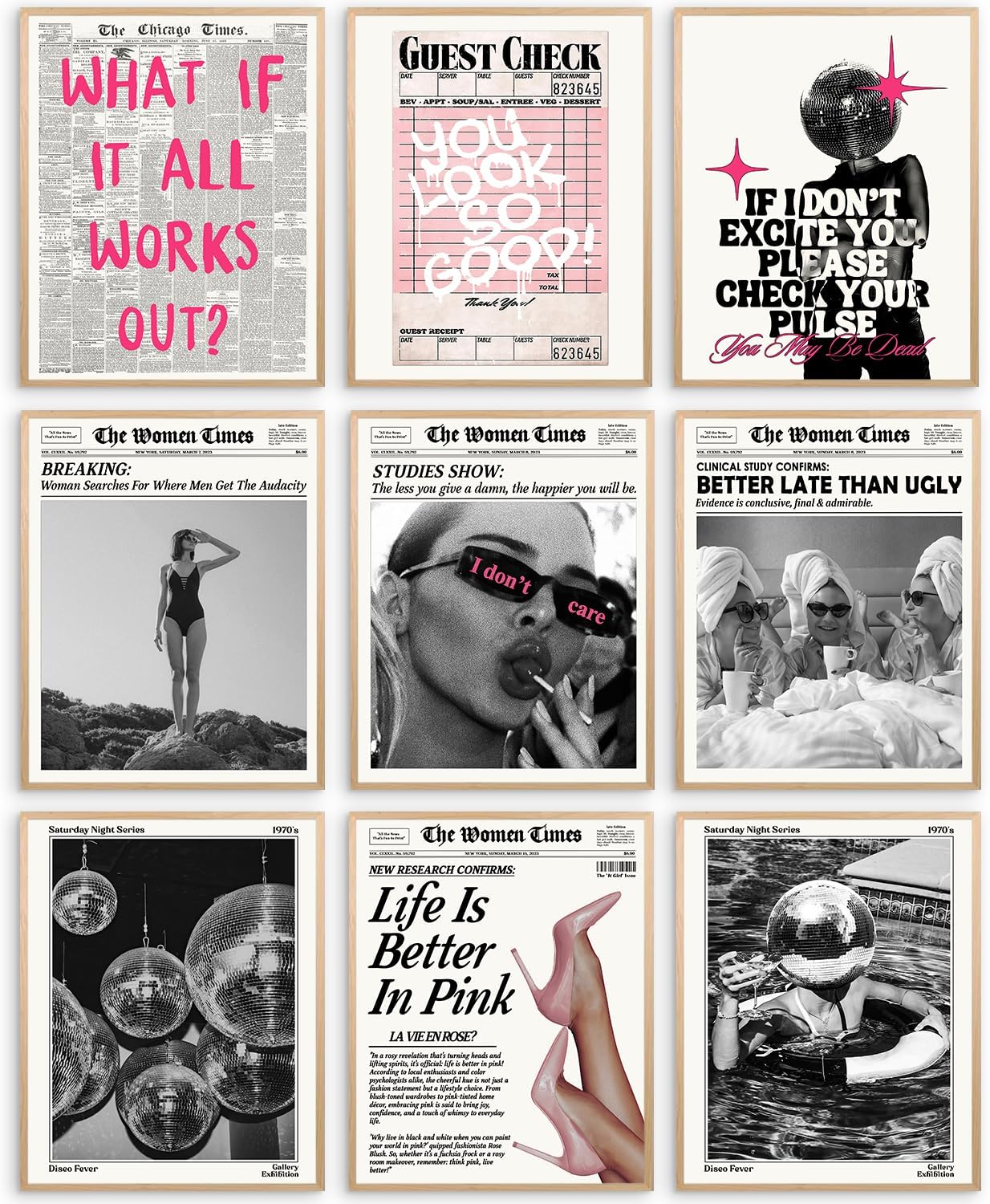 Elegend Trendy Newspaper Wall Art - 9pcs Disco Poster, Disco Ball Wall Art, What If It All Works Out Wall Art, 70s Tequila Print, Trendy Aesthetic Pictures, Retro Bar Cart Decor, Disco Funky Decor for Teen Girl Dorm Bedroom Elegend Trendy Newspaper Wall Art - 9pcs Disco Poster, Disco Ball Wall Art, What If It All Works Out Wall Art, 70s Tequila Print, Trendy Aesthetic Pictures, Retro Bar Cart Decor, Disco Funky Decor for Teen Girl Dorm Bedroom