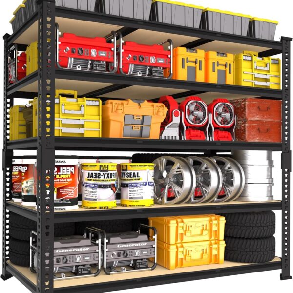 PrimeZone Heavy Duty Garage Storage Shelves - 48" W X 24" D X 72" H Adjustable Metal Shelving Unit, 5 Tier Industrial Shelves for Storage Standing Utility Rack for Warehouse, Pantry, Basement, Black