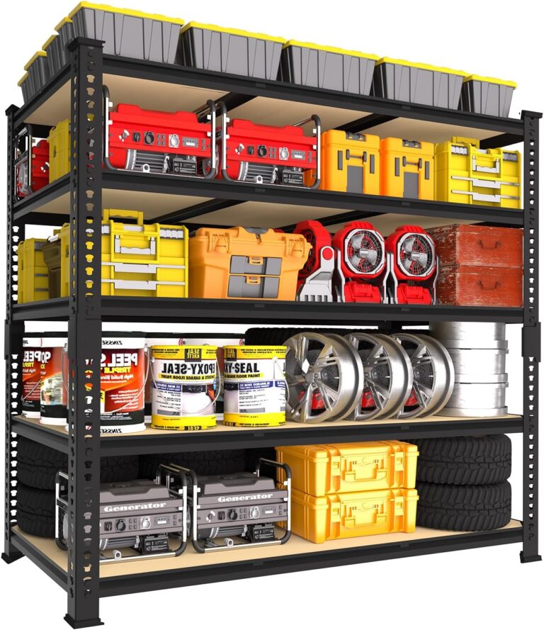 PrimeZone Heavy Duty Garage Storage Shelves - 48" W X 24" D X 72" H Adjustable Metal Shelving Unit, 5 Tier Industrial Shelves for Storage Standing Utility Rack for Warehouse, Pantry, Basement, Black