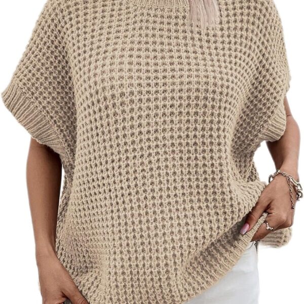 Viottiset Womens Oversized Short Batwing Sleeve Mock Neck Sweater Vest Fall Sleeveless Pullover Knit Sweaters