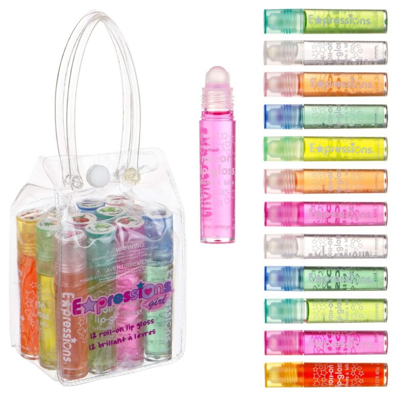 12pc Roll-On Lip Gloss Set with Carrying Case - Fruity Non-Toxic Glossy | Fruity Non-Toxic Glossy Lip Makeup for Kids & Teens. Kid-Friendly Party & Best Friends Gift Set for Girls - So Fun