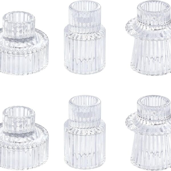 Vixdonos Glass Candlestick Holders Tealight Candle Holders for Table Centerpieces, Wedding Decor and Dinner Party (6 Pcs, Clear)