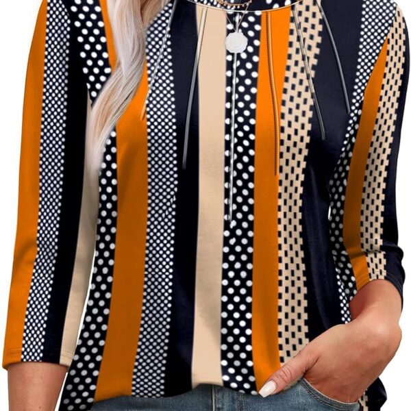 XIEERDUO 3/4 Length Sleeve Womens Tops Round Neck Casual Tunic Tops Basic Pleated Shirts Loose Fit 2026