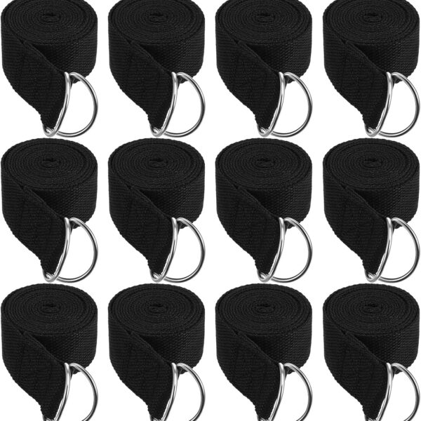 12 Pack Yoga Straps for Stretching, 6 Ft Black Exercise Bands with Adjustable D Ring Buckles for Pilates, Gym Fitness, Flexibility Training, Men Women