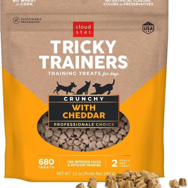 Cloud Star Tricky Trainers Crunchy Dog Training Treats 12 oz. Bag, Cheddar Flavor, Low-Calorie Behavior Aid with 680 Treats