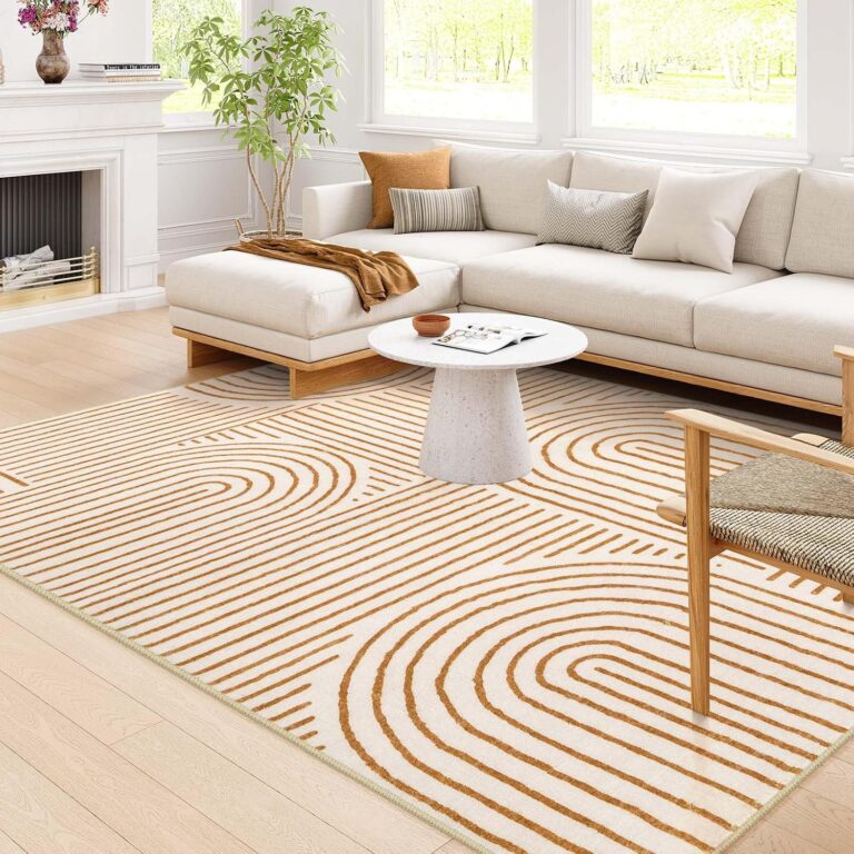 Lahome Abstract Machine Washable Rugs 8x10, Ultra-Thin Soft 8x10 Rugs for Living Room Office, Non-Slip Bedroom Rug Large Carpet Non-Shedding Accent Rug for Office Dining Room Darrell (8x10ft,Orange)
