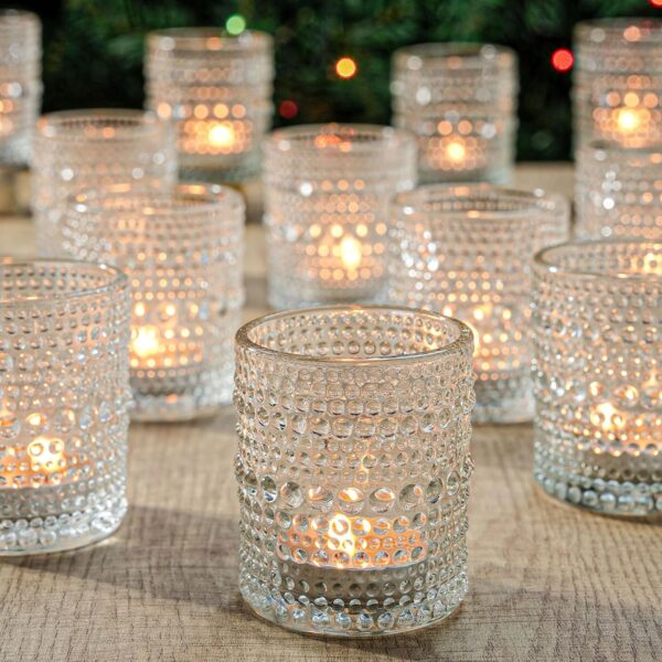 12 Pcs Clear Glass Tea Light Candle Holder, Votive Candle Holders Bulk for Wedding Table Decor & Christmas ThanksgivingClear,12