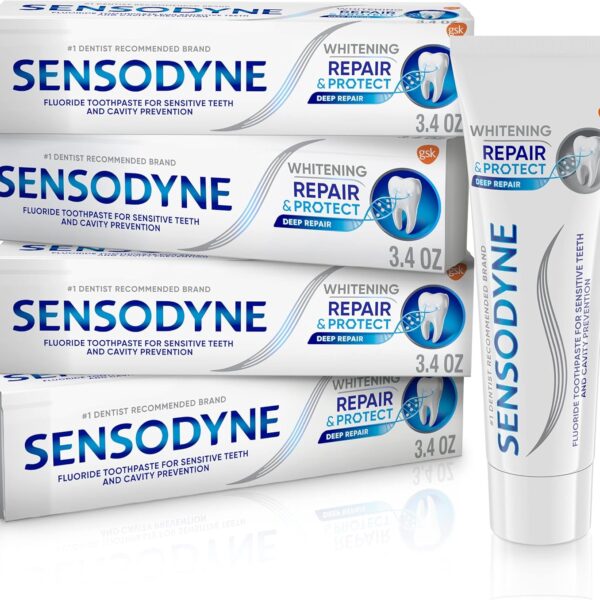 Sensodyne Repair and Protect Whitening Toothpaste, Toothpaste for Sensitive Teeth and Cavity Prevention, 3.4 oz (Pack of 4)