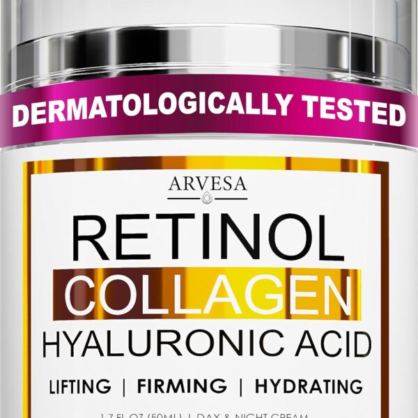 Retinol Cream for Face with Collagen and Hyaluronic Acid - Anti Aging Wrinkle Cream for Women and Men - Day and Night Facial Moisturizer for Tightening and Skin Firming - Crema Hidratante Para la Cara