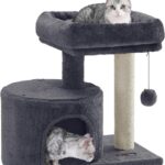 Feandrea Cat Tree, Small Cat Tower with Sisal Scratching Post, Plush Condo with Padded Perch, for Small Spaces, Kittens, Smoky Gray UPCT50G