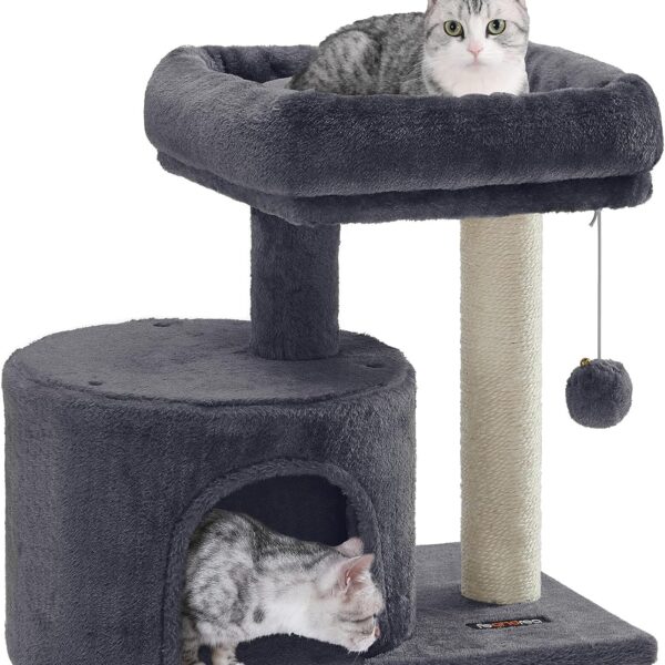 Feandrea Cat Tree, Small Cat Tower with Sisal Scratching Post, Plush Condo with Padded Perch, for Small Spaces, Kittens, Smoky Gray UPCT50G