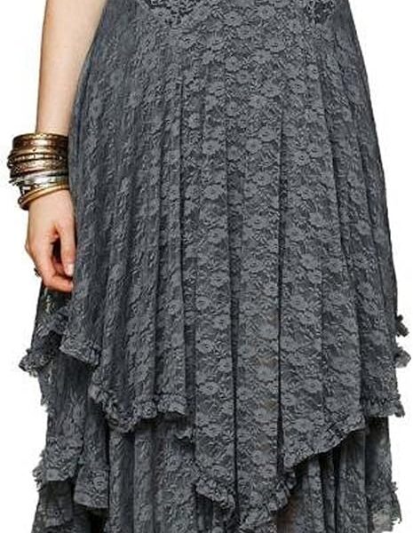 R.Vivimos Womens Sleeveless Backless Asymmetrical Layered Lace Long Dress with Slip Two Pieces