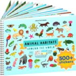 Animals Habitat 500+ Kids Sticker Book by Cupkin Toddler Airplane Travel Activity Coloring and Sticker Book, Road Trip Essentials, 12 Coloring Pages + 12 Scenes for Ages 28 Years