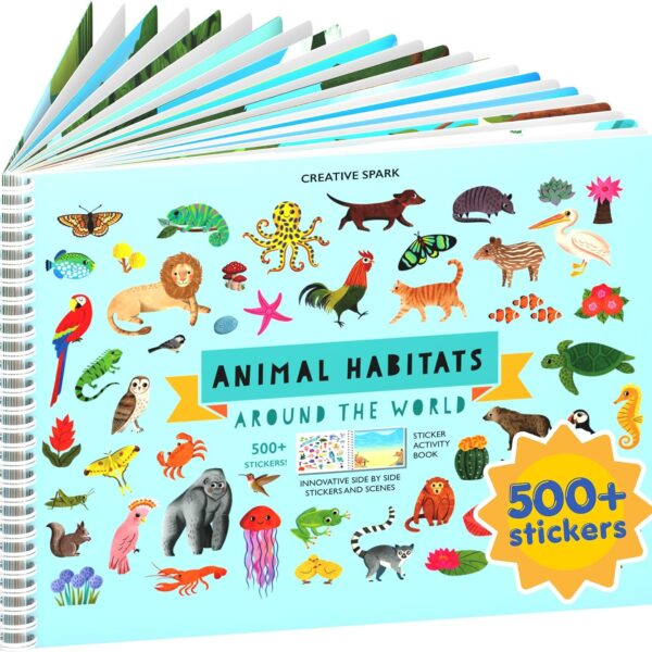 Animals Habitat 500+ Kids Sticker Book by Cupkin Toddler Airplane Travel Activity Coloring and Sticker Book, Road Trip Essentials, 12 Coloring Pages + 12 Scenes for Ages 28 Years