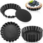 Tessco for you 16 Pcs Mini Tart Pans for Baking, 4 Inch Quiche Pans with Removable Bottom, Nonstick Egg Tartlets Molds Fluted Side Bakeware for Pie Fruit Tart Cheesecake Dessert (Black Gray Round)