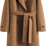 Womens Pea Coats Fall Long Trench Coat Double Breasted Button Down Lapel Belted Peacoat