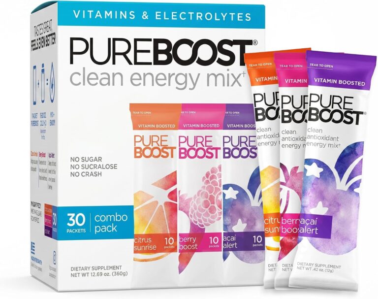 Pureboost Sugar-Free Clean Energy Booster, Combo Pack 30 Count, Refreshing Energy Drink Mix with B12 Vitamins, Electrolytes, Antioxidants, No Sucralose