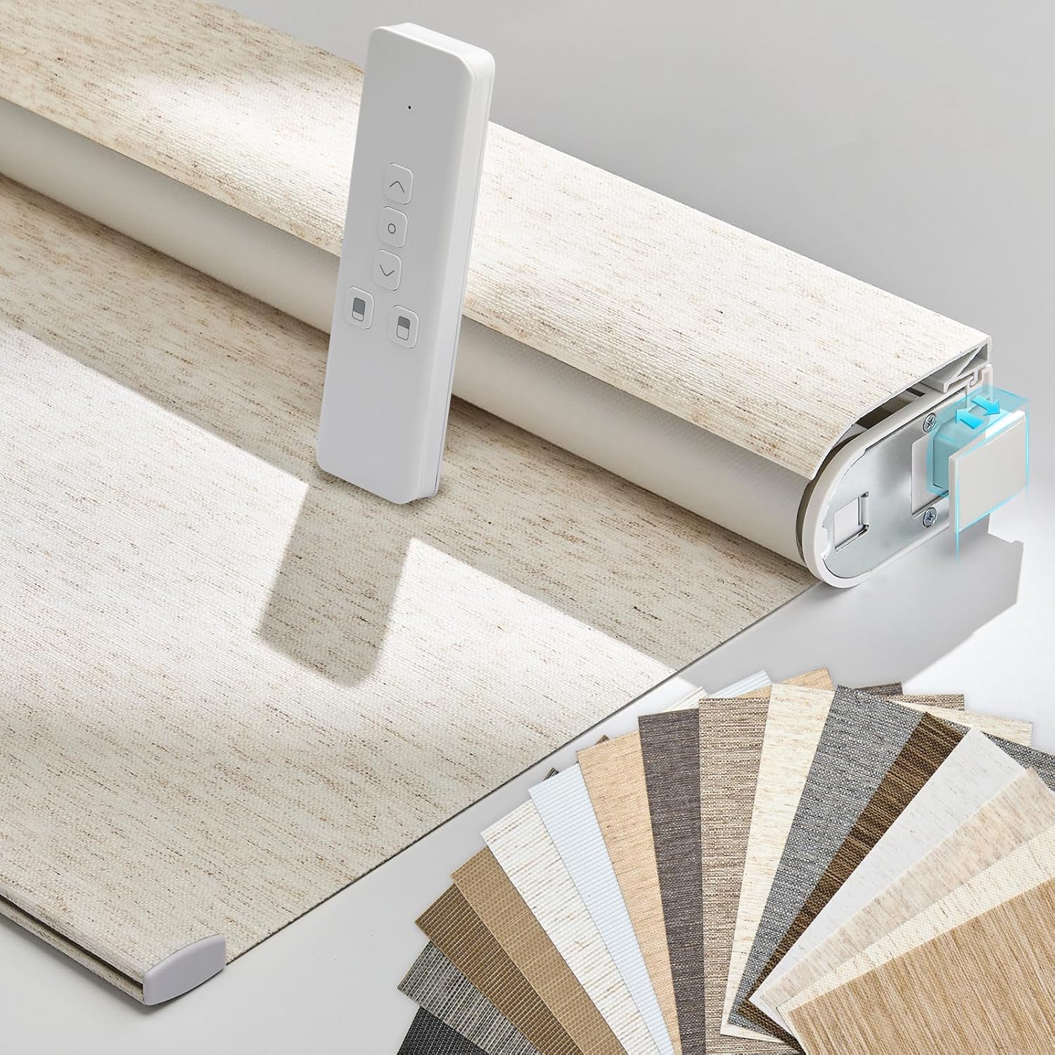 Persilux Smart Motorized Blinds with Remote, No Drill Automatic Roller Shades for Indoor Windows, Blackout Linen Fabric, Electric Blinds for Windows, Linen Cream C156BO-1, Custom Size Persilux Smart Motorized Blinds with Remote, No Drill Automatic Roller Shades for Indoor Windows, Blackout Linen Fabric, Electric Blinds for Windows, Linen Cream C156BO-1, Custom Size