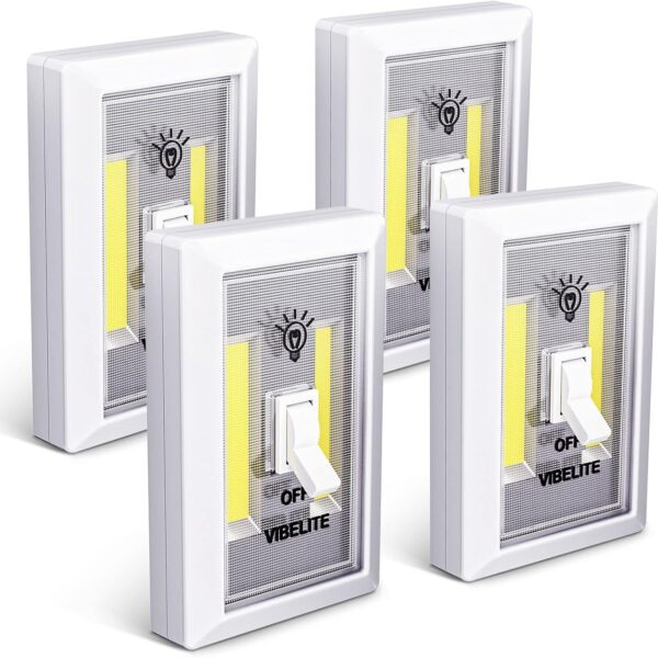 VIBELITE Closet Light, Battery Operated Switch Light, Tap Light, Touch, Push Night Lights, Wall Wireless Mount Under Cabinet, Shelf, Shed, Kitchen, Garage, Attic, RV, Lighting Installations (4-Pack)