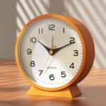AYRELY 4.5" Analog Alarm Clock,Small Retro Desk Clock Battery Operated,Silent Metal Table Clock with Light for Living Room Decor,Bedroom,Bedside,Shelf (Orange-Yellow)