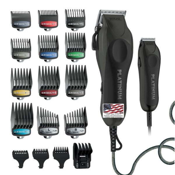Wahl USA Pro Series Platinum Corded Clipper & Corded Trimmer for Home Haircutting with Color Coded Guide Combs  Model 79804-100