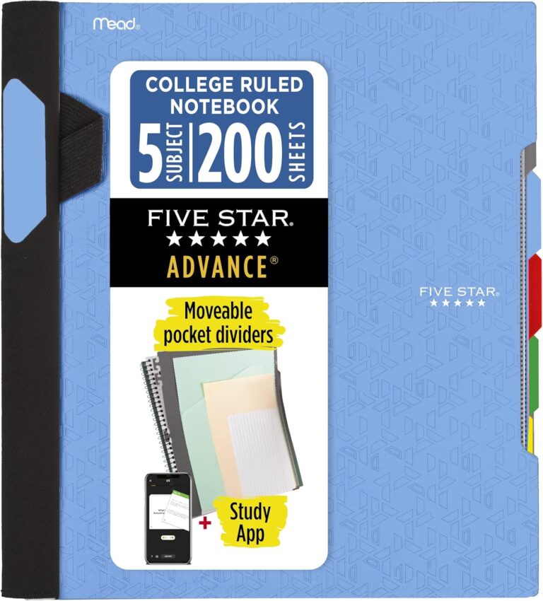 Five Star Advance Spiral Notebook + Study App, 5 Subject, College Ruled Paper, 8-1/2" x 11", 200 Sheets, Spiral Guard, Movable Tabbed Dividers, Pacific Blue (73150)