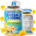 Omega-3 Gummies 1000mg + Turmeric, Fish Oil Alternative for Adults, 60Ct | Vegan Sugar Free, Algae DHA 600mg + EPA 300mg(3:1), Vitamins A C E, Zinc & MSM