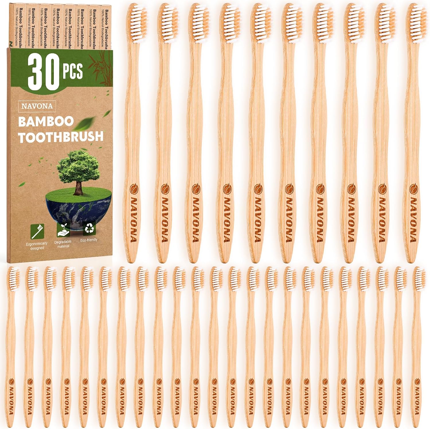 Navona 30 PCS Bamboo Toothbrushes Pack, BPA Free Medium Soft Bristles Toothbrushes for Adults, Eco-Friendly Natural Wooden Toothbrush Bulk, Box of Two Reusable Travel Toothbrush Navona 30 PCS Bamboo Toothbrushes Pack, BPA Free Medium Soft Bristles Toothbrushes for Adults, Eco-Friendly Natural Wooden Toothbrush Bulk, Box of Two Reusable Travel Toothbrush