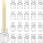 Romadedi Glass Candle Holder for Candlestick - 20 Pcs Clear Small Tapered Candle Holder Wedding Decor Table Centerpiece Bulk for Candle Sticks Christmas Party Living Room Dinner Advent