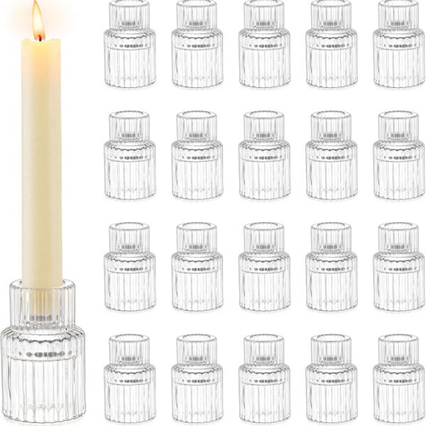 Romadedi Glass Candle Holder for Candlestick - 20 Pcs Clear Small Tapered Candle Holder Wedding Decor Table Centerpiece Bulk for Candle Sticks Christmas Party Living Room Dinner Advent
